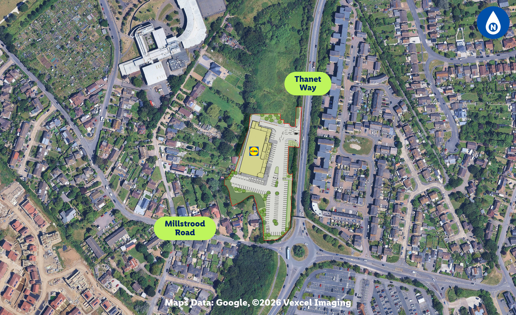 aerial photograph of the site with the proposed store